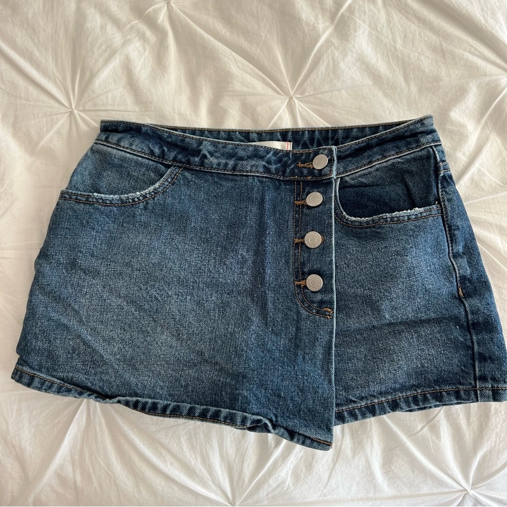 Denim Mini Skirt with Button Detail